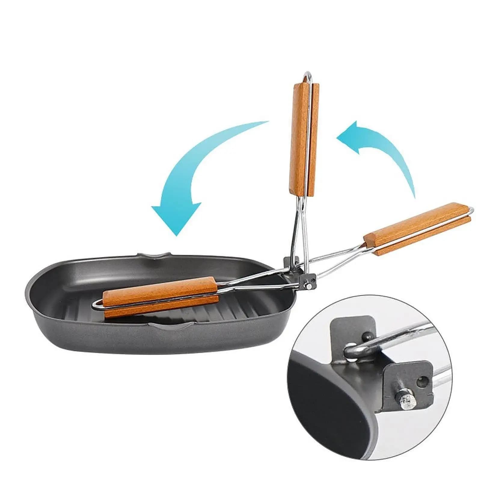 Nonstick Grill Frying Pan Square Iron Barbecue Pan Foldable Handle Cookware for Outdoor Cooking and Home