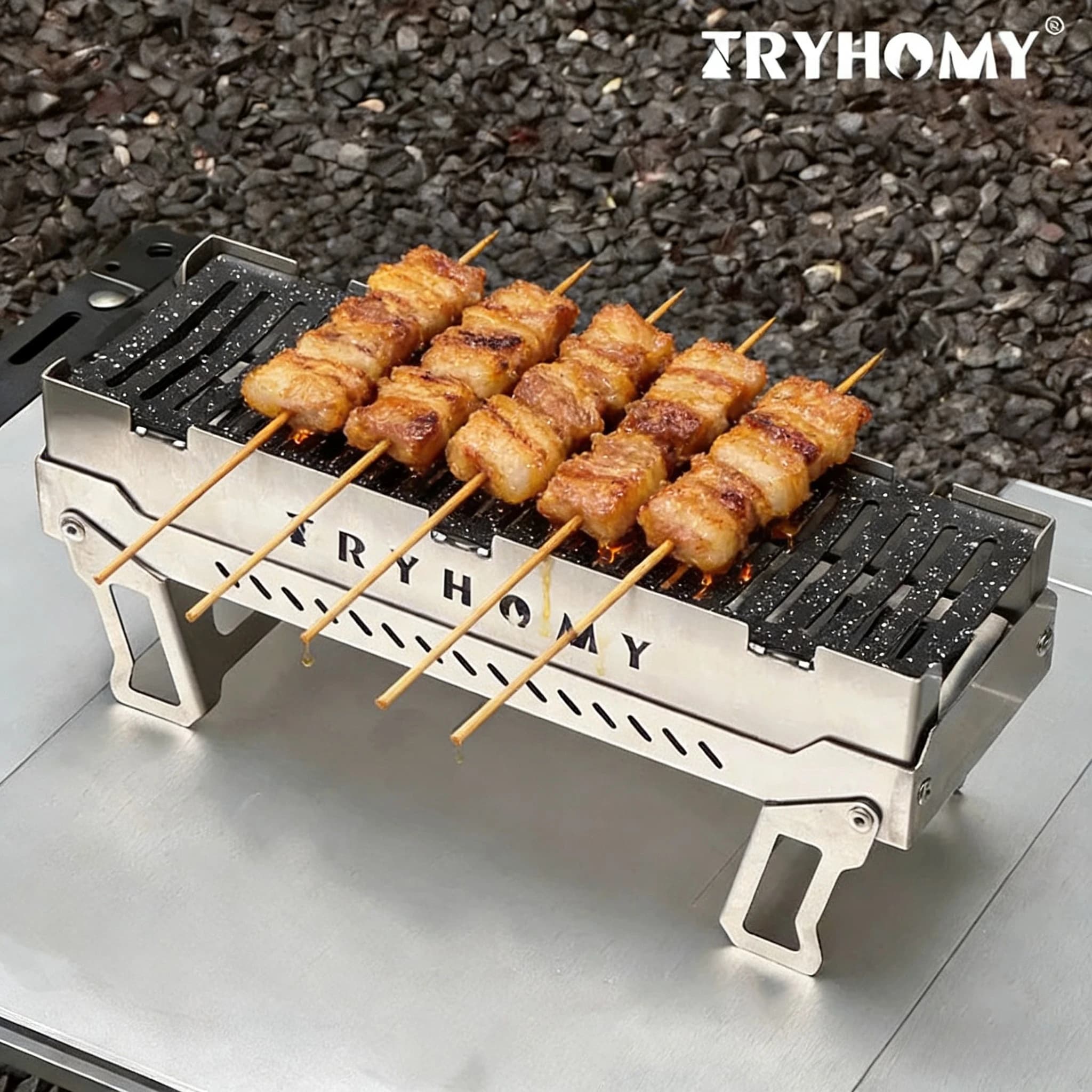 Tryhomy Camping IGT Stove 0.5 Unit Barbecue Stove Stainless Steel Non stick Pot Barbecue Mesh Outdoor Camping Barbecue Stove