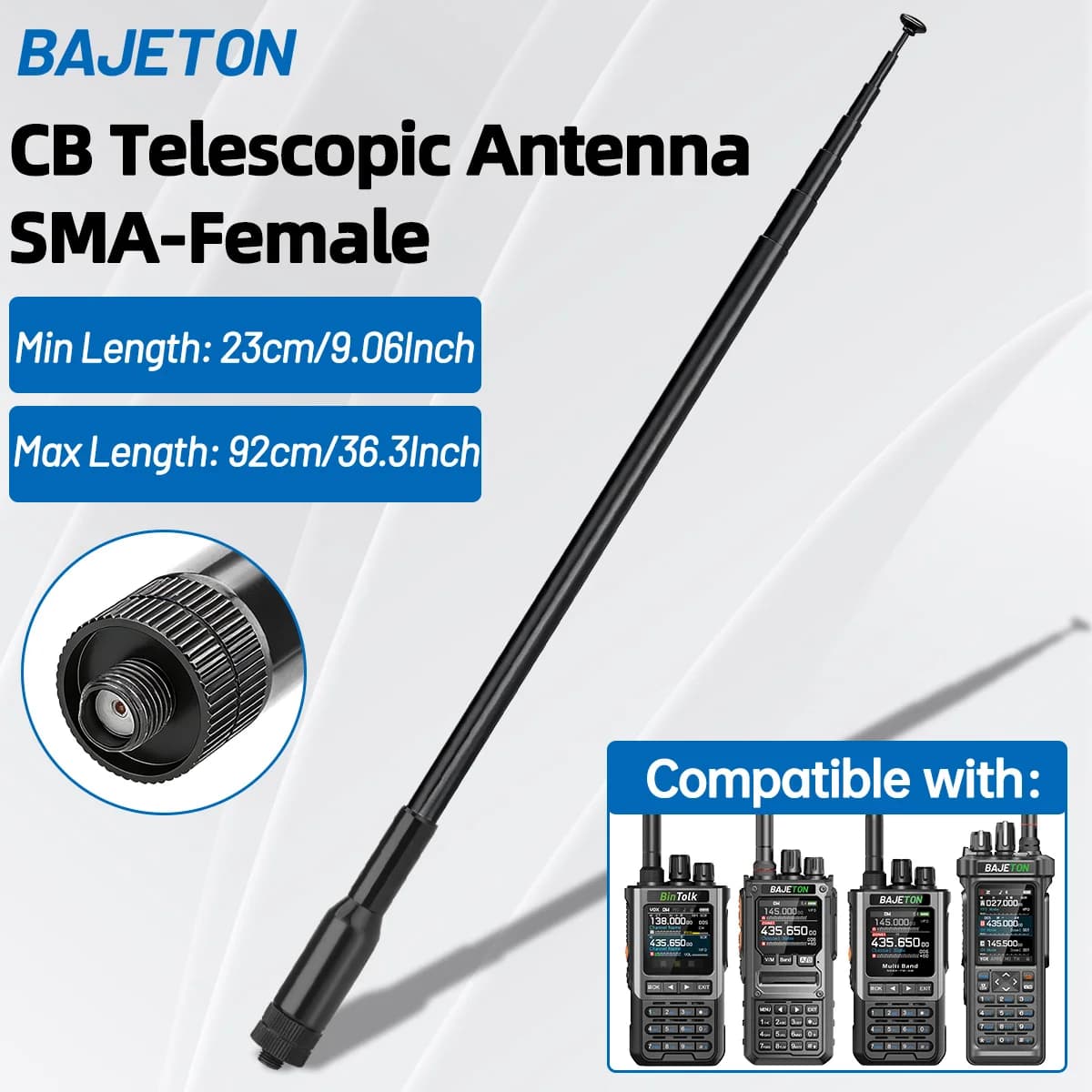 BAJETON 27 MHz SMA-Femmina Palmare Telescopica CB Antenna Per BAJETON BJ-9000 BJ-7800 BJ-8300 Radtel RT-950Pro Walkie Talkie