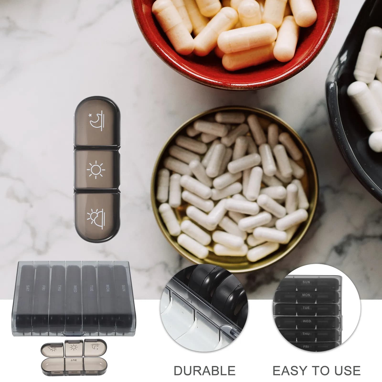 21-Compartments Weekly Medicine Organizer Portable Pills Storage Case Compact Vitamin Holder Travel Supplement Box Convenient