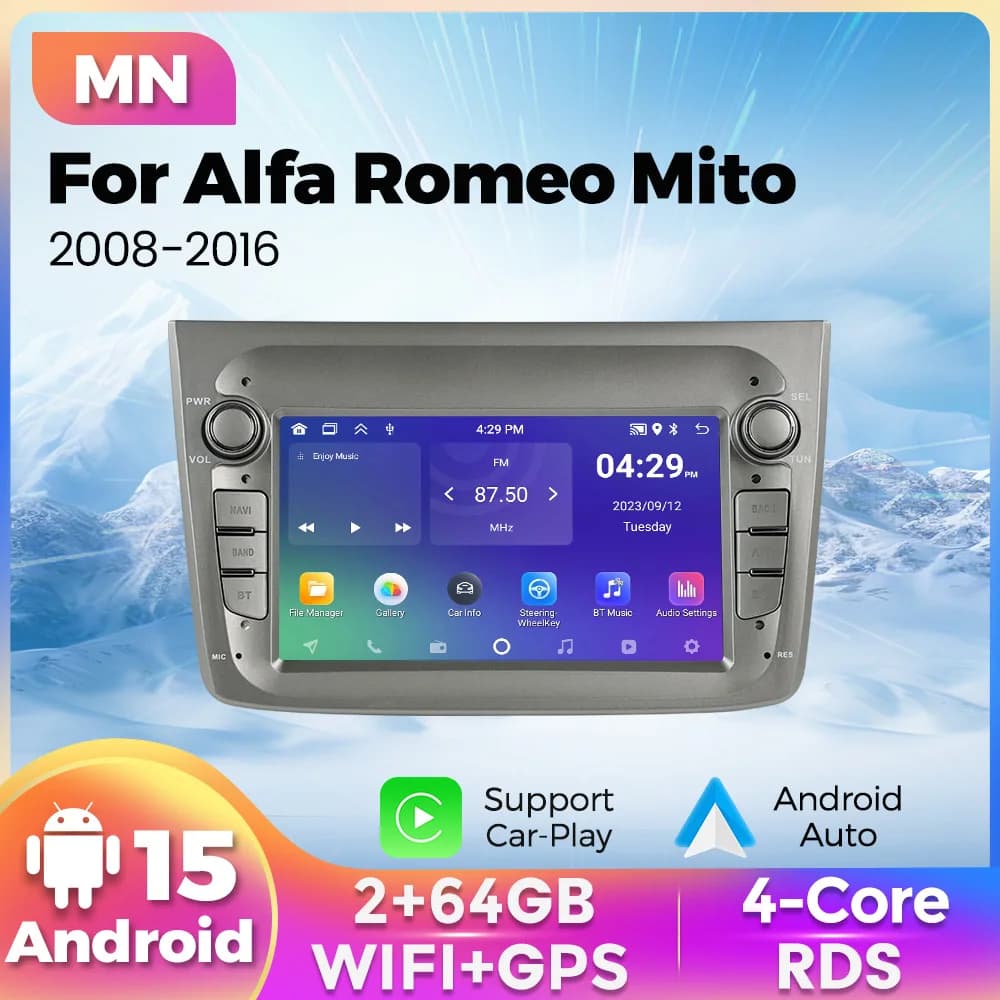 Autoradio Android 15 from 7 inches 64GB with Smart System for Alfa Romeo Mito 955 2008-2016, CarPlay Wireless, Multimedia Auto Buttons and IPS Screen