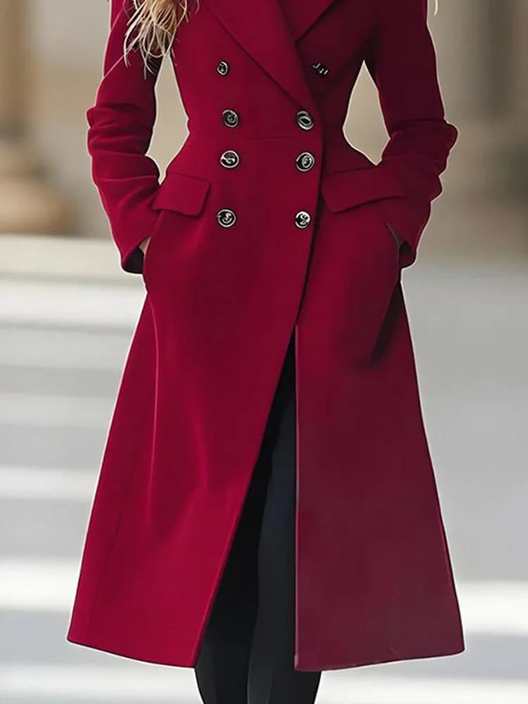 Cappotto da pendolarismo doppiopetto elegante autunnale Colletto con risvolto alla moda da donna Giacca longuette solida Capispalla invernale casual a maniche lunghe