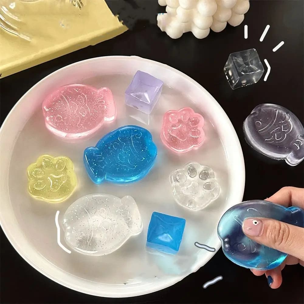 Mini Zampa di Gatto Trasparente Mochi Blocco di Ghiaccio Palla Spremere Giocattoli Pesce Colorato Squishy Giocattoli Kawaii Anti-Stress Alleviare Lo Stress Giocattoli Regalo