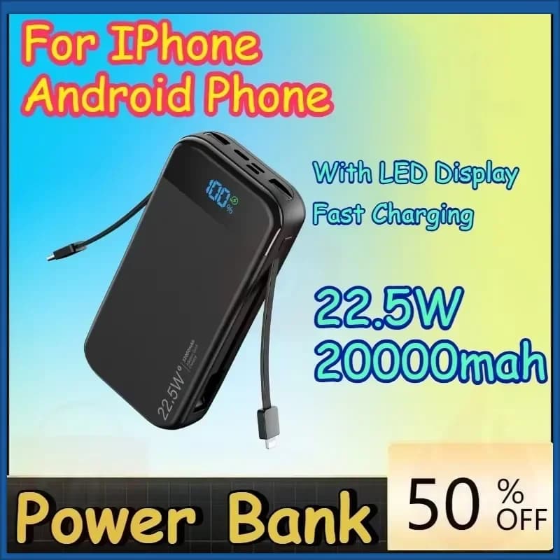 CCC 22.5W 20000mah Power Bank Fast Charging Portable Charger External with LED Display for IPhone Android Phone PowerBank