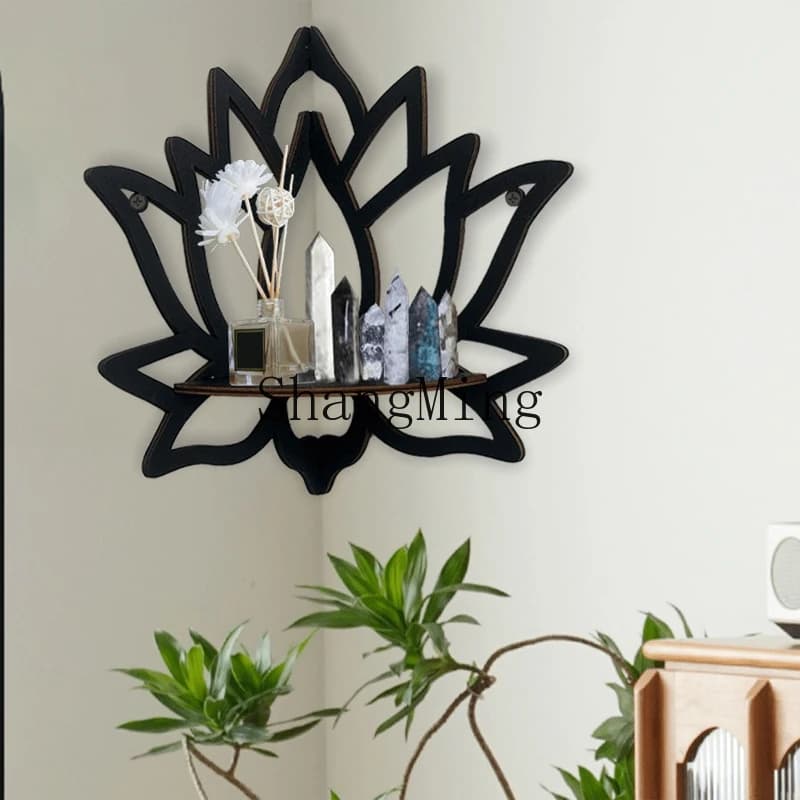 Mensola Decorativa in Legno a Forma di Loto FGWooden, Organizzatore per Aromaterapia, Porta Candele e Oli Essenziali, Mensola da Parete Angolare