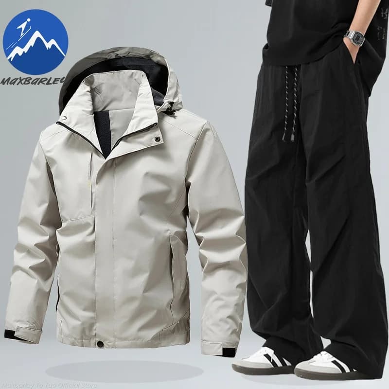 Maxbarley men's climbing jacket set, waterproof windproof jacket, cycling clothing, MTB pants, casual cycling sports suit.