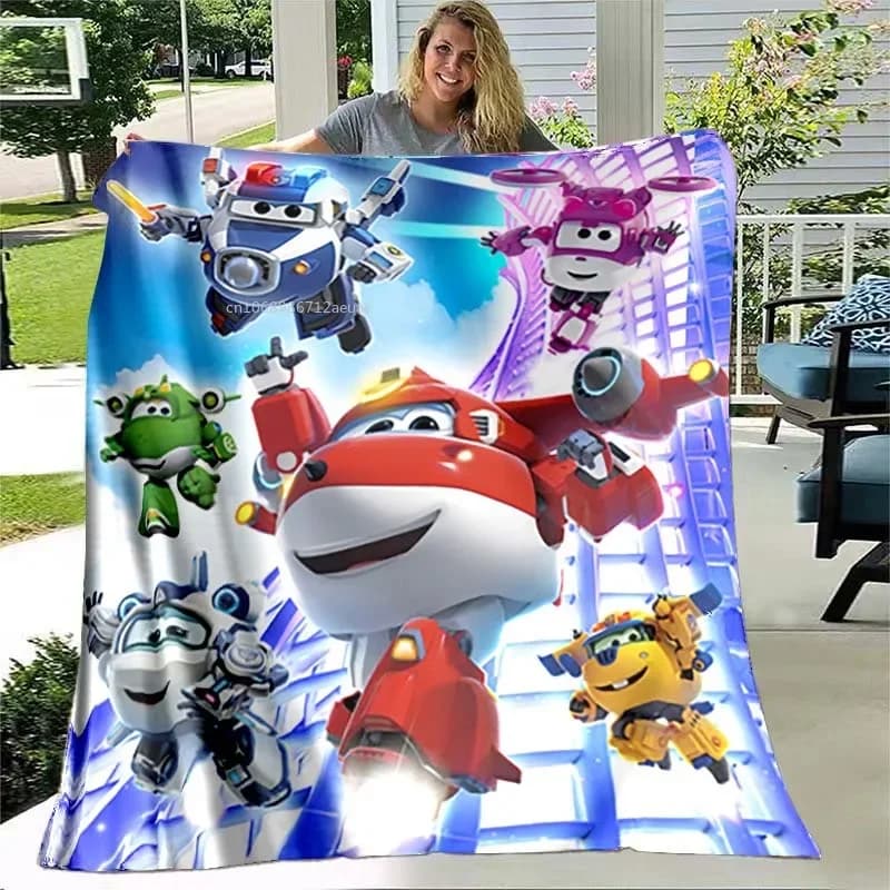 Coperta Super Wings Cartoon Child flanella coperte da tiro Micro Fleece Cozy Plush Covers for Bed Car e Home Decoration