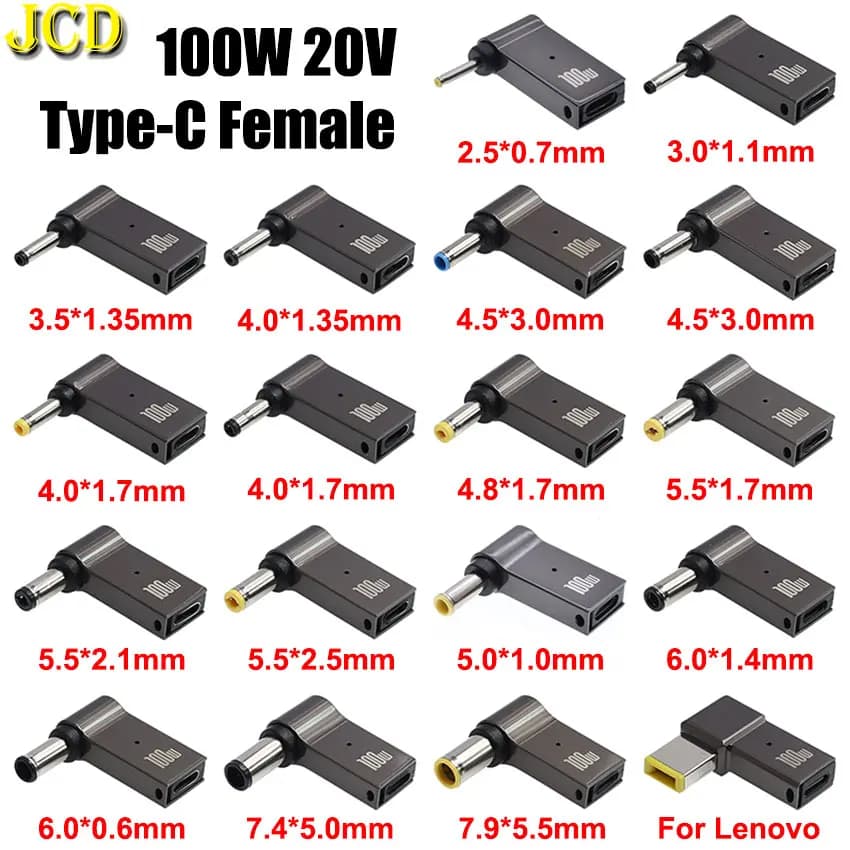 Connettore jack di alimentazione da USB tipo C a CC da 100 W Convertitore da USB C a adattatore di alimentazione universale per laptop per HP Dell Lenovo Asus Acer