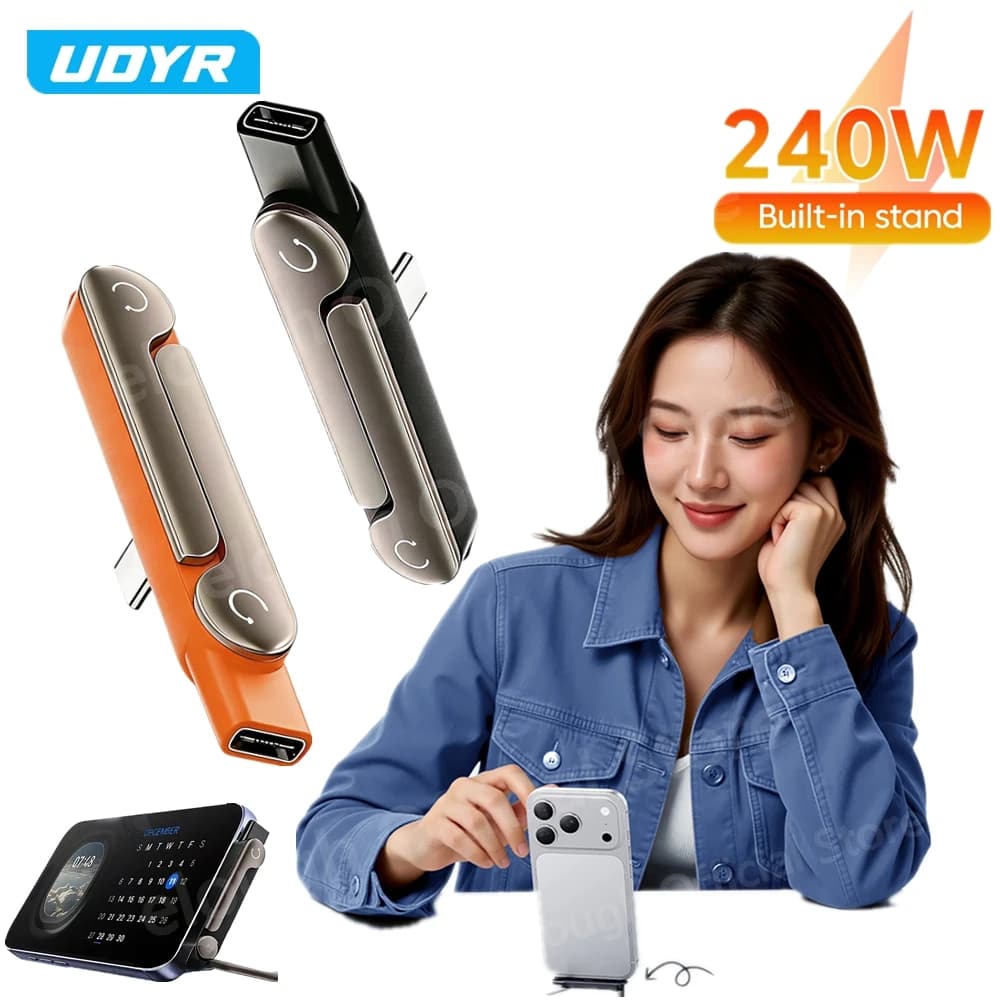 240W Type C To Type C Fast Charging Adapter Built-in Phone Bracket For iPhone 17 16 Samsung adaptateur USB USBC Converter USB2.0