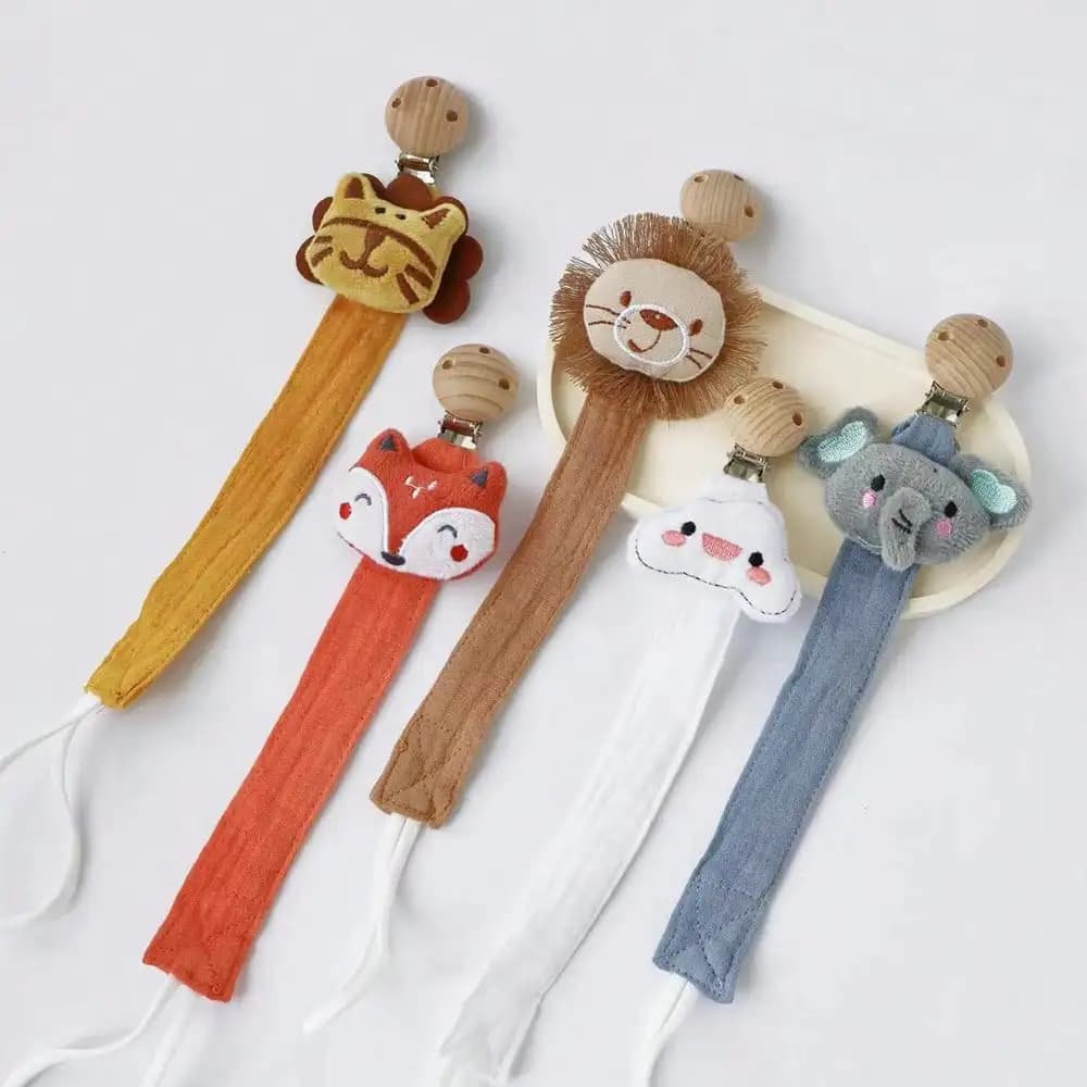 1 pz clip per ciuccio per bambini, catena per ciuccio per animali in legno di cotone neonato, supporto per ciuccio per capezzoli materiale ecologico