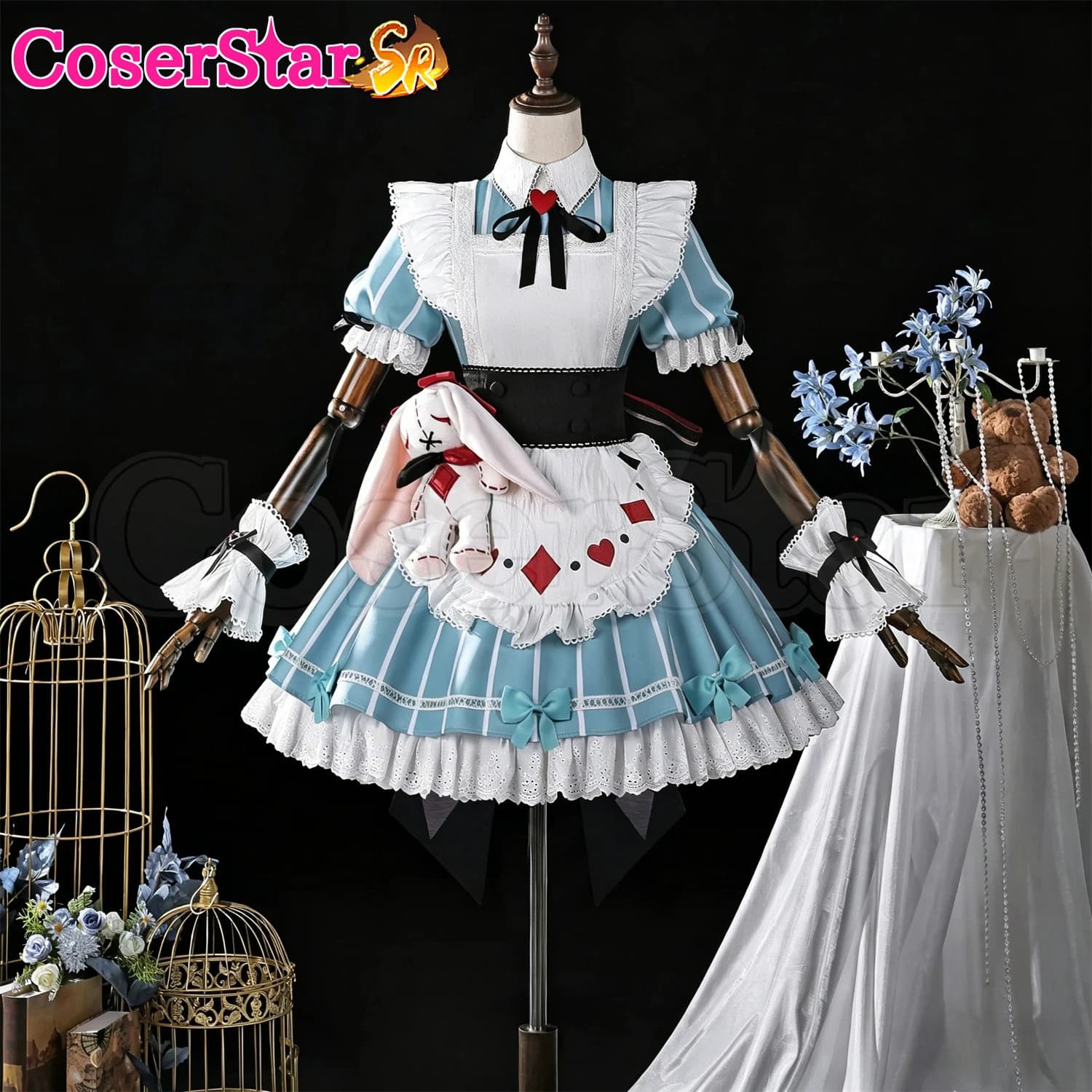 CoserStar-SR Genshin Impact Alice Costume Cosplay Vestito da Cameriera per Carnevale Halloween Anime Gioco Uniforme da Gioco di Ruolo Abito Accessorio