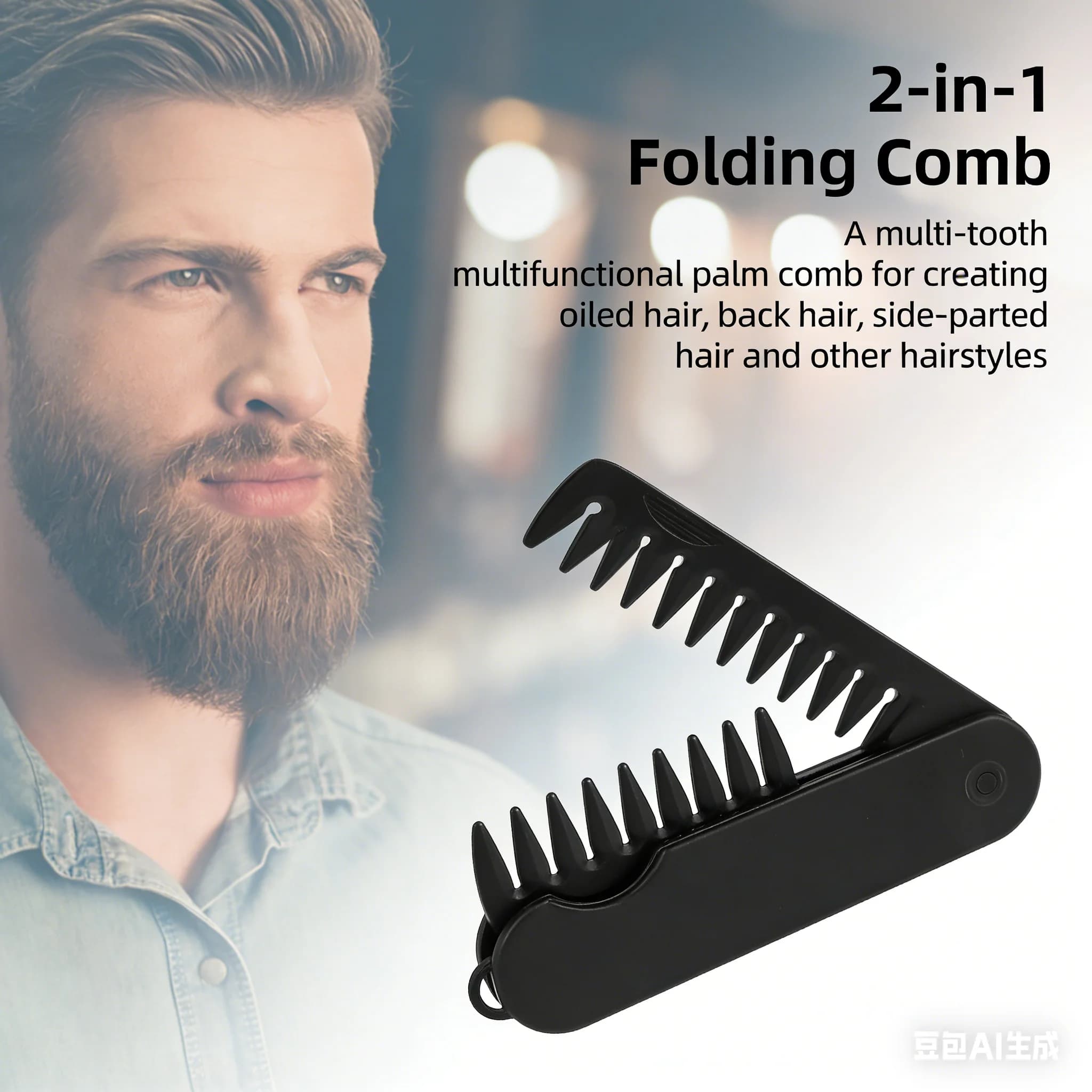 New Foldable comb 2 in 1 Plastic pocket with wide teeth for hair and beard, Professional Barbiere Tool for hairstyles and Styling
