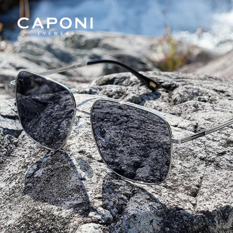 CAPONI Classic Men's Sunglasses Polarized Photochromic Alloy Sun Glasses Driving Male UV400 Protect Brand Design Shades BS23031