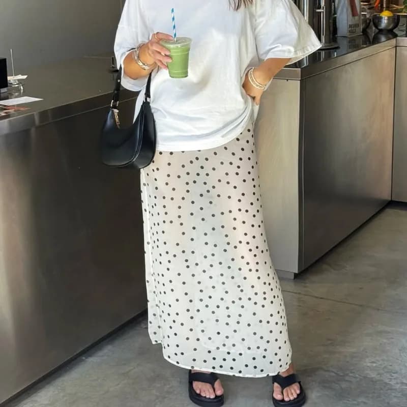 Talenza Summer Polka Dot Maxi Skirts Fashion Casual Contrast Loose Lace Skirts New High-Waisted Vintage Party Vacation Women's