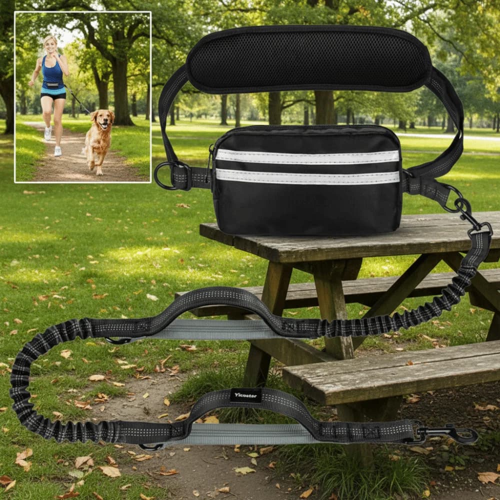 Racer for Dogs with Reflective Strip and Pocket with Hinge, Guinzaglio Retractable for Strollers, Adjustable Belt