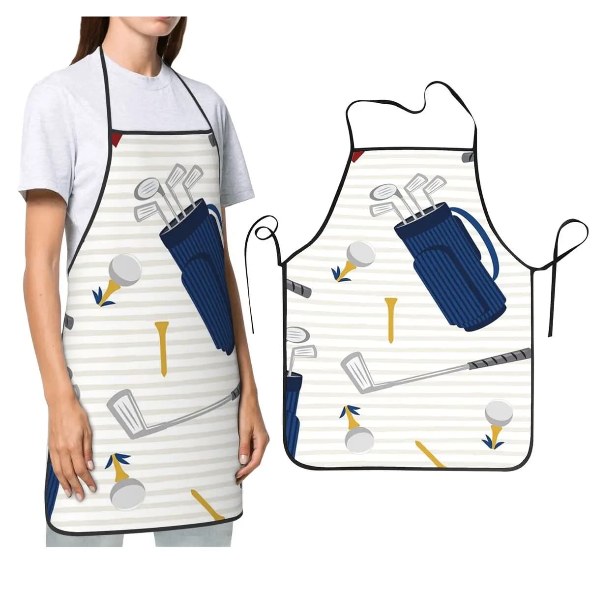 Tee Time Golf Mazze da golf e magliette Grembiuli Chef Cucina Cucina Tablier Bavaglino senza maniche Pulizia della cucina Grembiule per donna Uomo