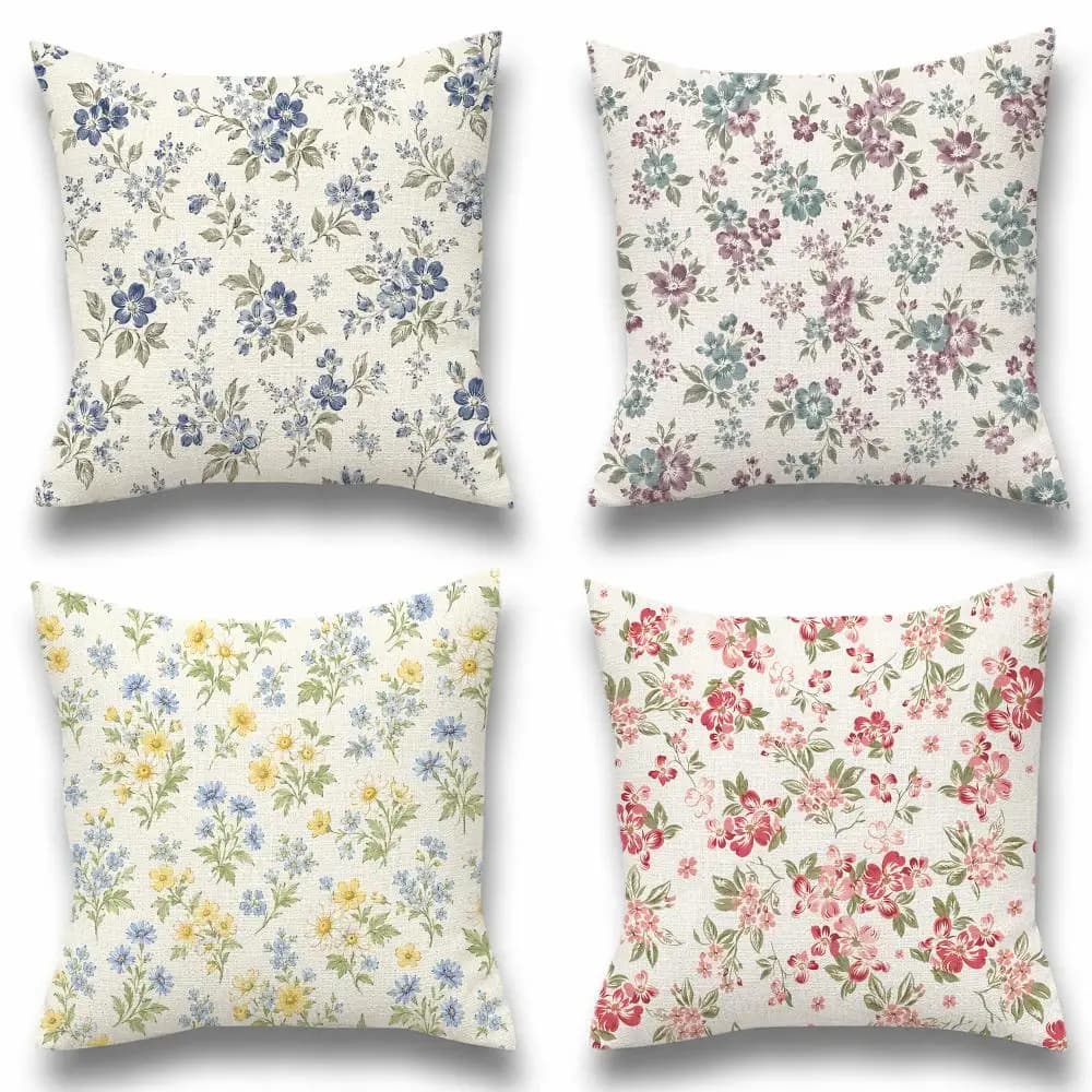 Classical Floral Art Aesthetics Cushion Cover Linen Material Double-Sided Print Soft & Comfortable Sofa Home Decor Gift