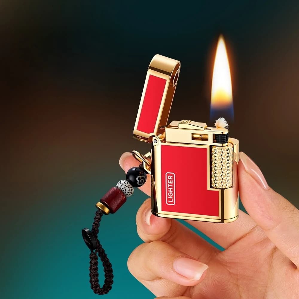 2026 New Small Square Retro Kerosine Lighter, Open Flame Side Sliding Grinding Wheel Metal Lighter, High-end Birthday Gift