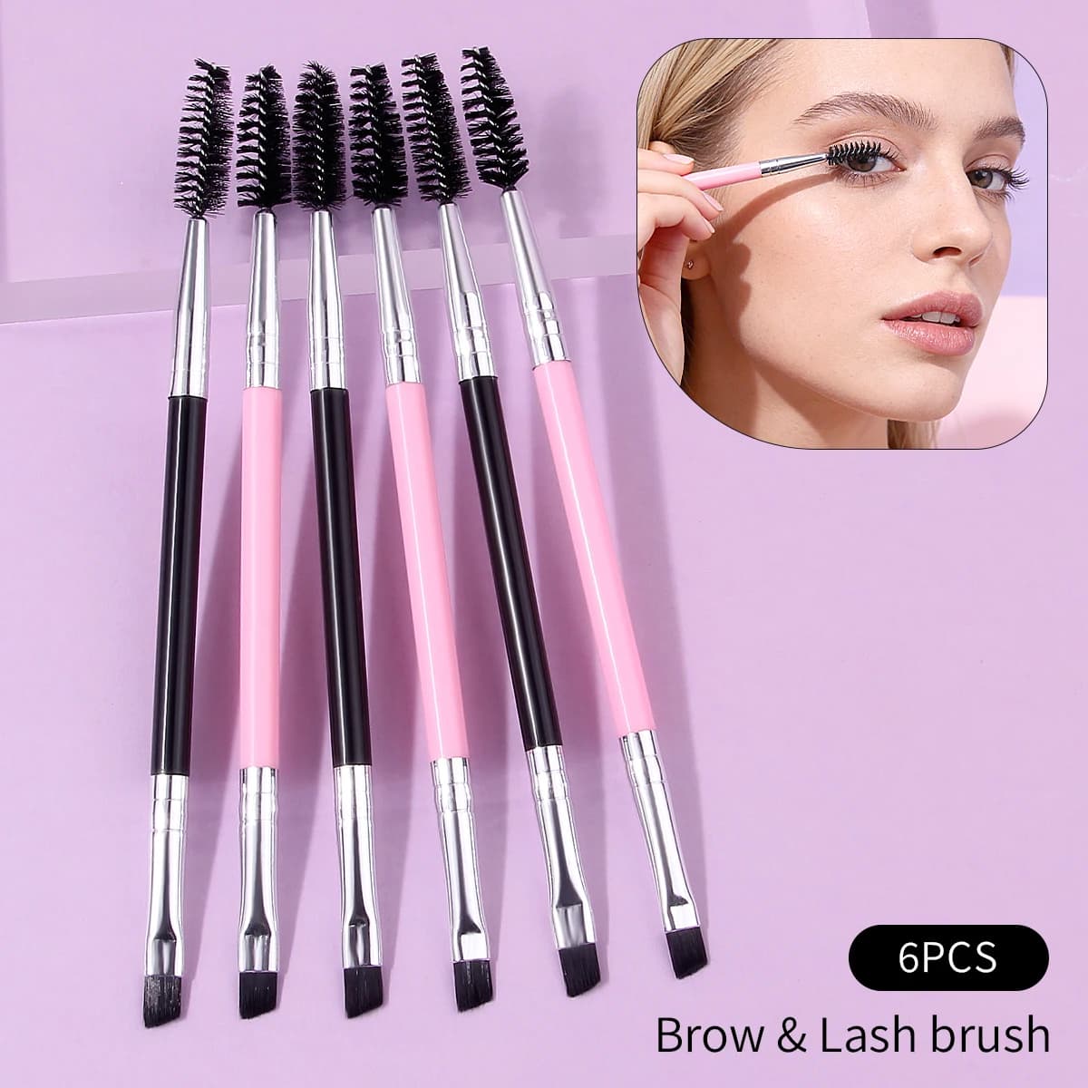 Pennello per sopracciglia a doppia punta morbido da 6 pezzi, pennello per eyeliner, pennello per dettagli, pennello per trucco portatile multifunzionale, strumenti per il trucco degli occhi