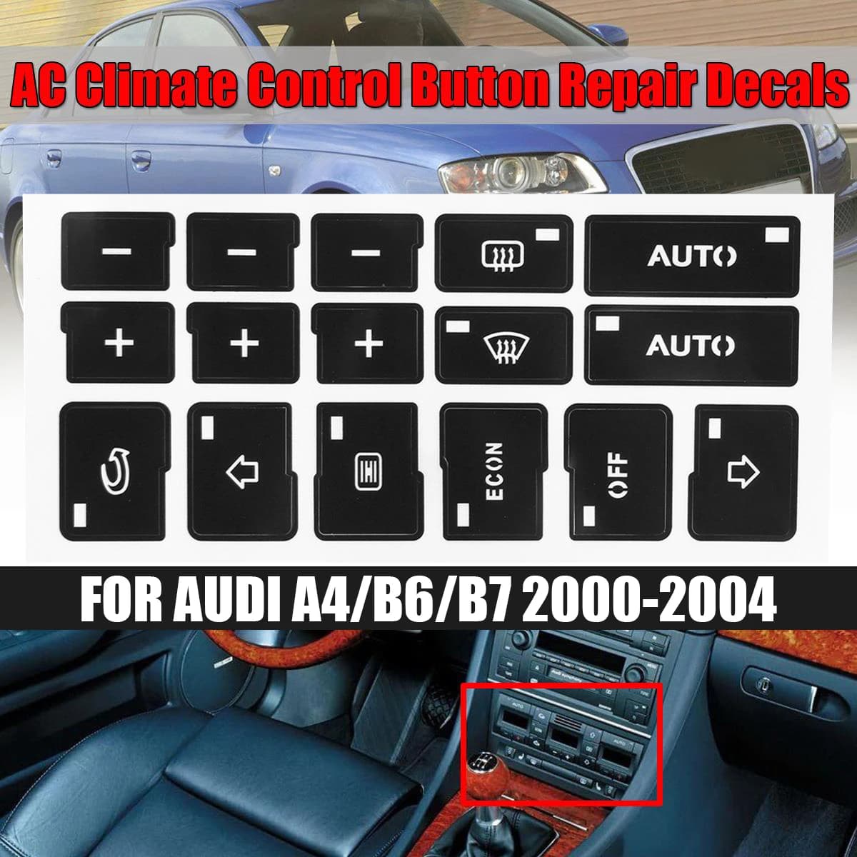 1 Set auto aria condizionata Radio + AC pulsante di controllo del clima riparazione adesivi decalcomanie per Audi A4 B6 B7 2000 2001 2002 2003 2004