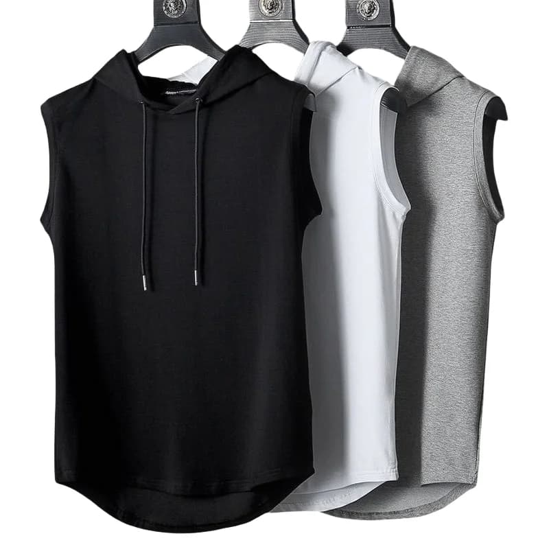 Canottiere da uomo senza maniche con cappuccio Summer Gym Bodybuilding Fitness Sport Workout canotta gilet sportivo tinta unita
