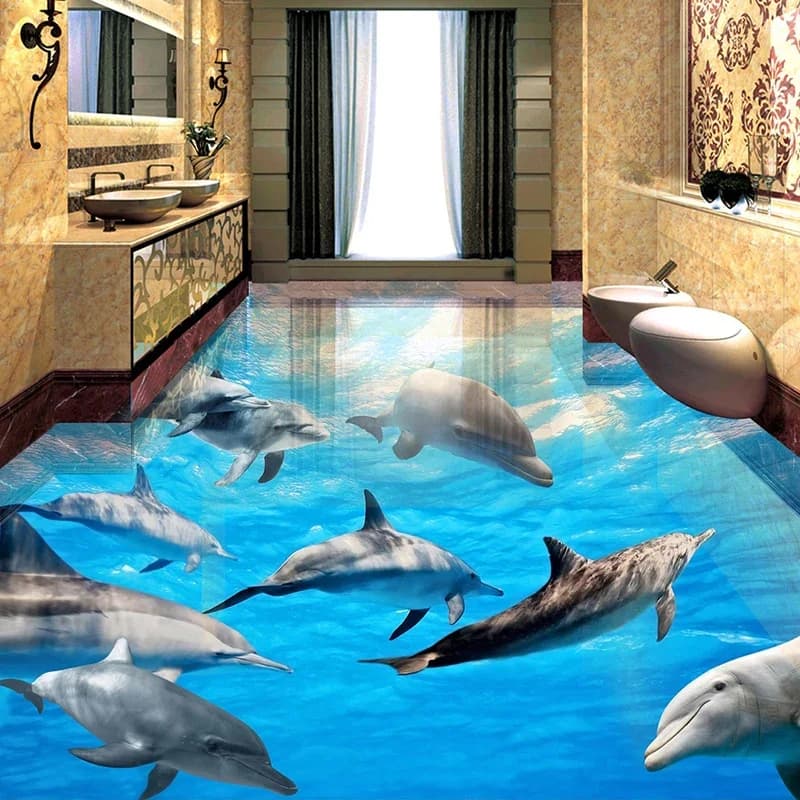 Impermeabile Auto-adesivo 3D Pavimento Murale Mondo Subacqueo Delfino Bagno Soggiorno Camera da letto Sticker Pittura Carta Da Parati