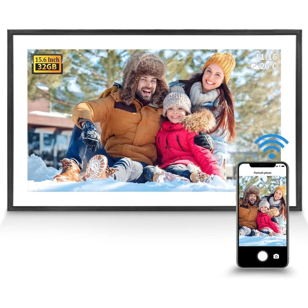 Cornice digitale WiFi da 15,6 pollici per condividere foto e video, schermo touch HD IPS 1920x1080