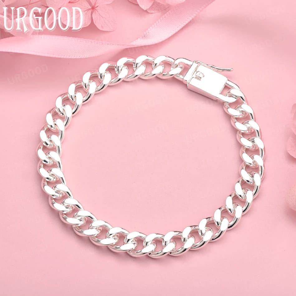 Bracciale a catena con bottoni da 8 mm in argento sterling 925 per donna, ideale per feste, fidanzamenti, matrimoni, gioielli alla moda.