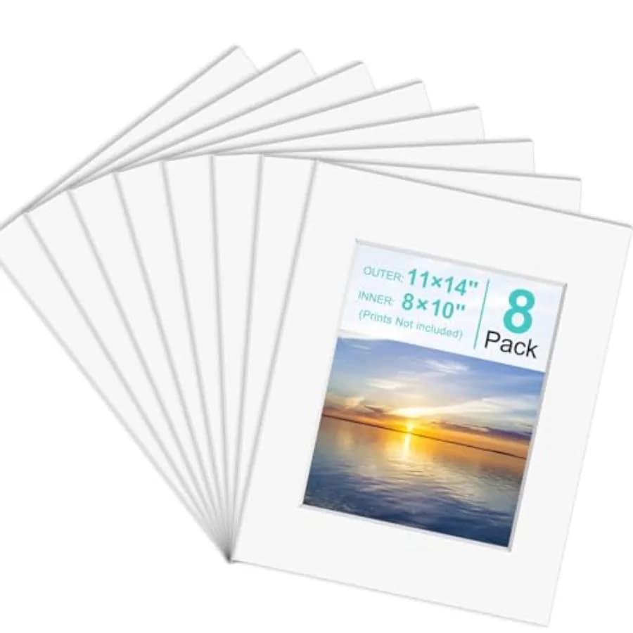 Phinus 8 Pack Picture Mats for Frames, Acid Free 11x14 Matted to 8x10, Picture Frame Mats for Pictures, Watercolor, Artwork and