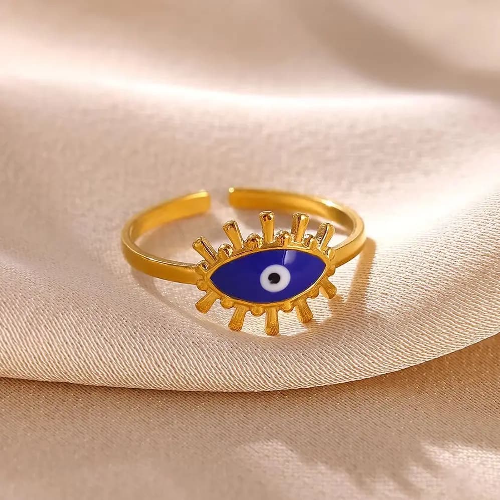 Anelli Occhio Turco in Acciaio Inossidabile per Donne, Anello Apribile Color Oro alla Moda, Gioielli Charm, Anillo Acero Inoxidable Mujer, Uso Quotidiano