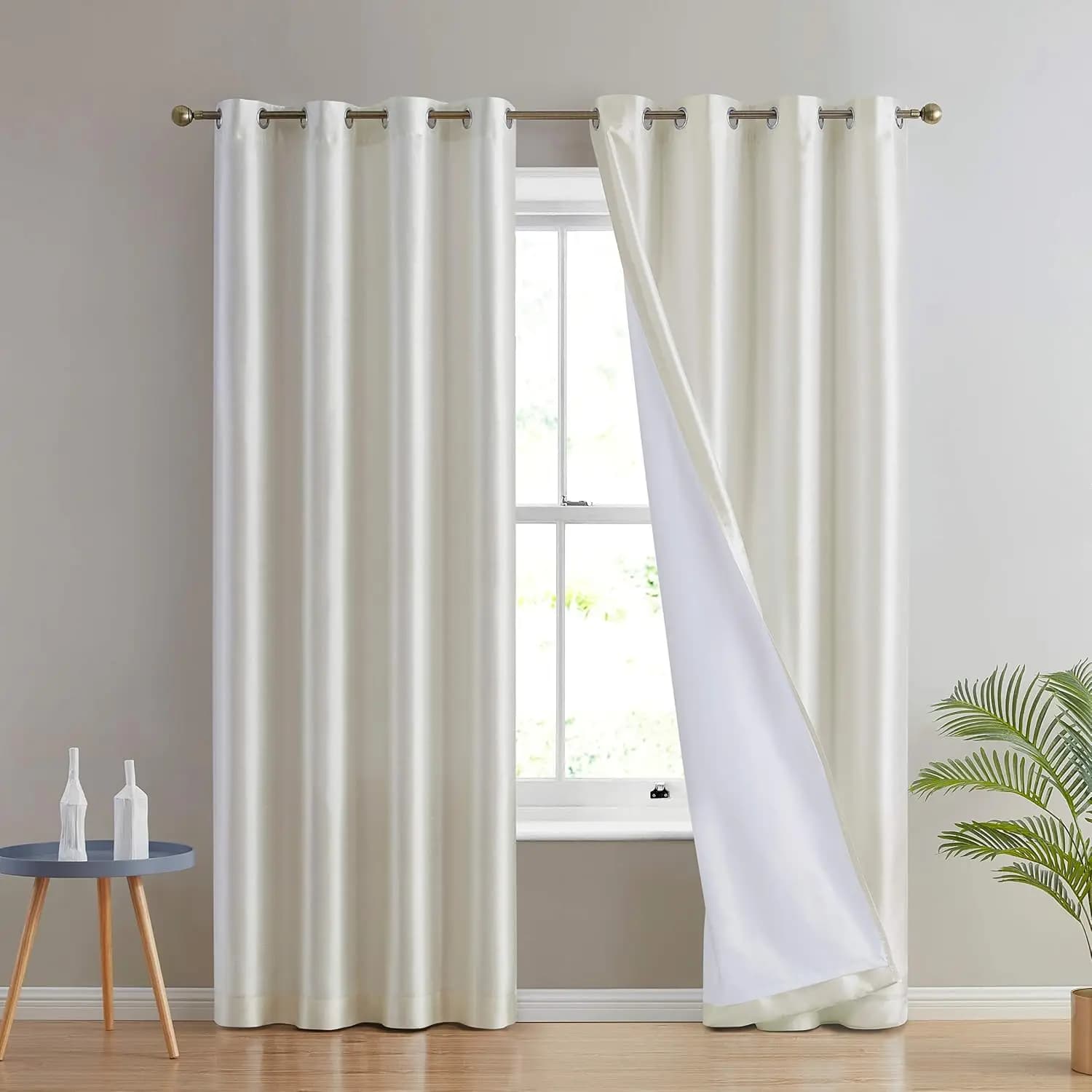 Ivory 2-Panel Jefferson Faux-Silk Semi-Sheer Curtains, 54 × 96 Inches, Grommet-Top Microfiber Lined Lightweight Drapes for Bedrooms, Dining & Living Rooms