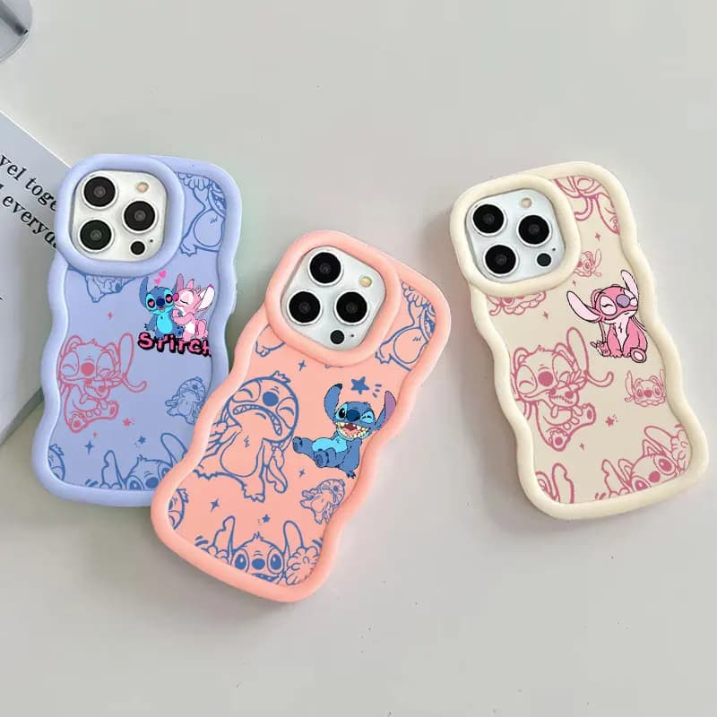 Stitch and Angel Cartoon Candy Color Phone Case For iPhone 17 16 15 14 Plus 11 Pro Max 13 12 Mini 17 Air 17E 16E Silicone Cover