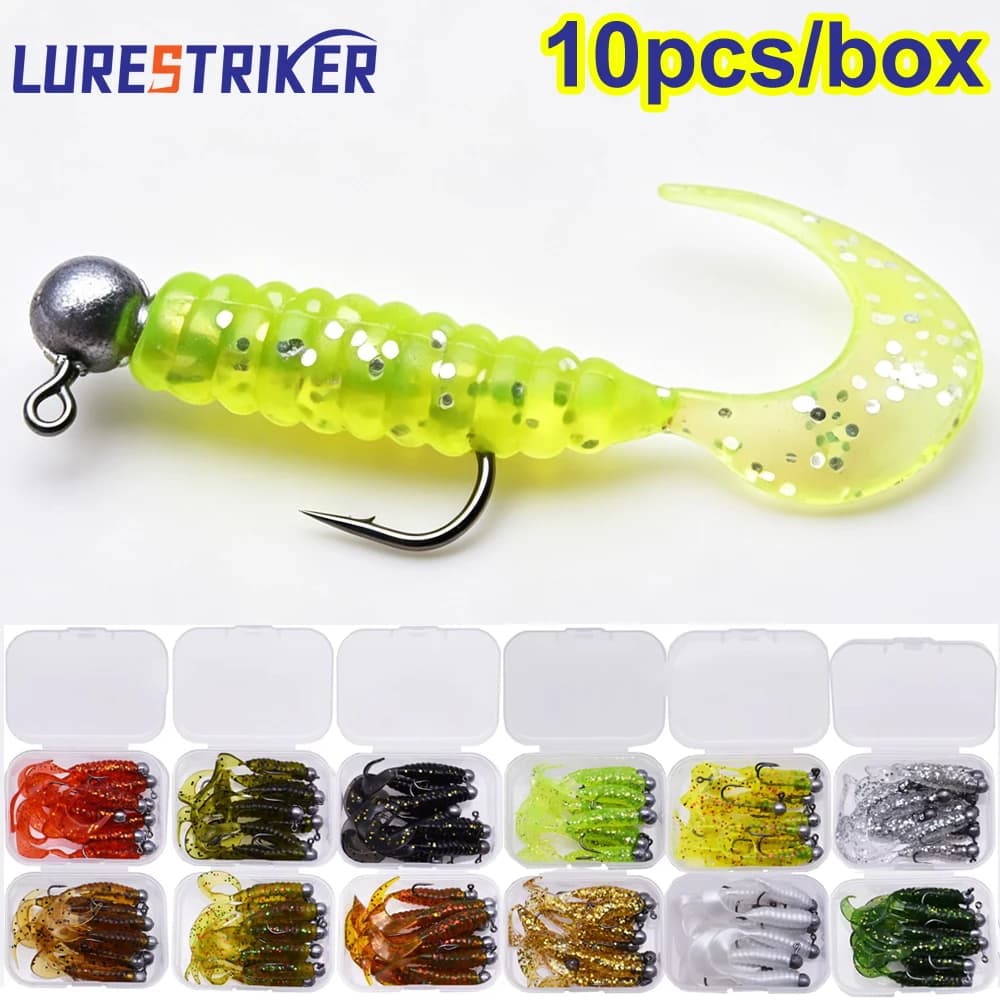 10Pcs/Box 4cm Artificial Lure Bait Set 12 Colors Silicone Perch Tiny Grub Worm Bait Fishing Accessory Pesca Isca for Angling