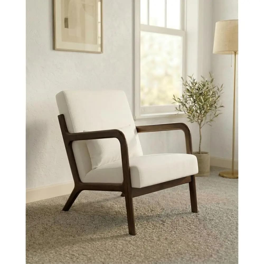 Spedizione Gratuita Poltrona in Ciniglia Stile Mid-Century, Comoda Sedia da Lettura, Moderna Poltrona Lounge con Cuscino Lombare, Struttura in Legno Massello