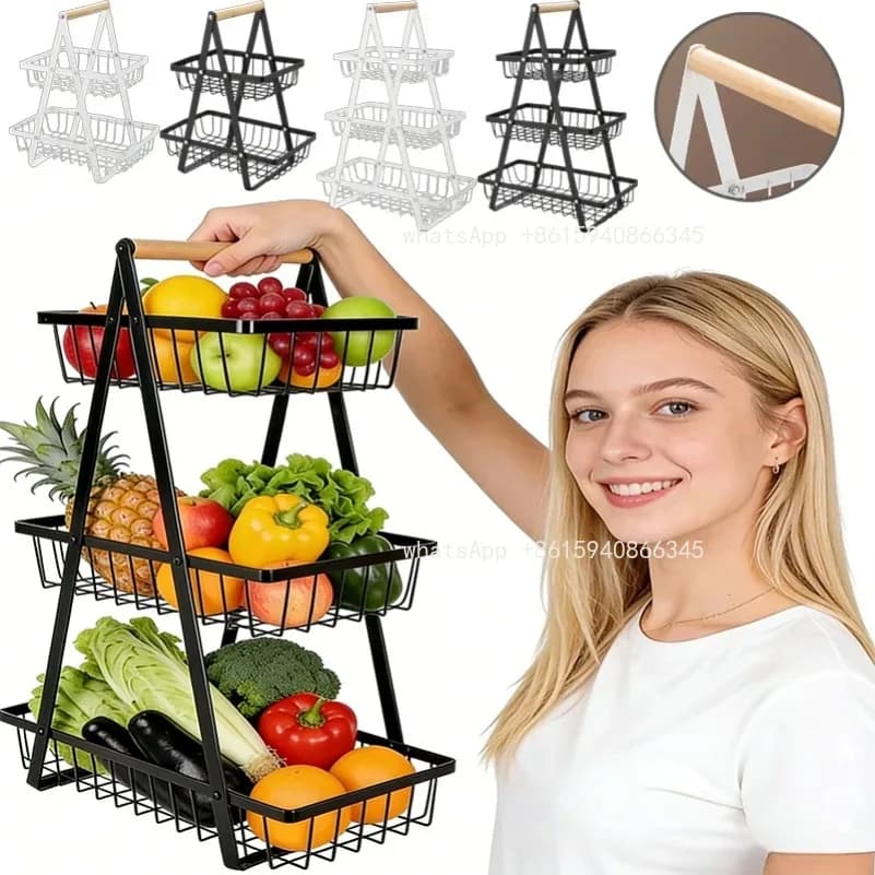 2/3 Layers Carbon Steel Storage Holder Portable Multifunctional Kitchen Countertop Rack for Fruits Snacks Dried Fruit Tableware