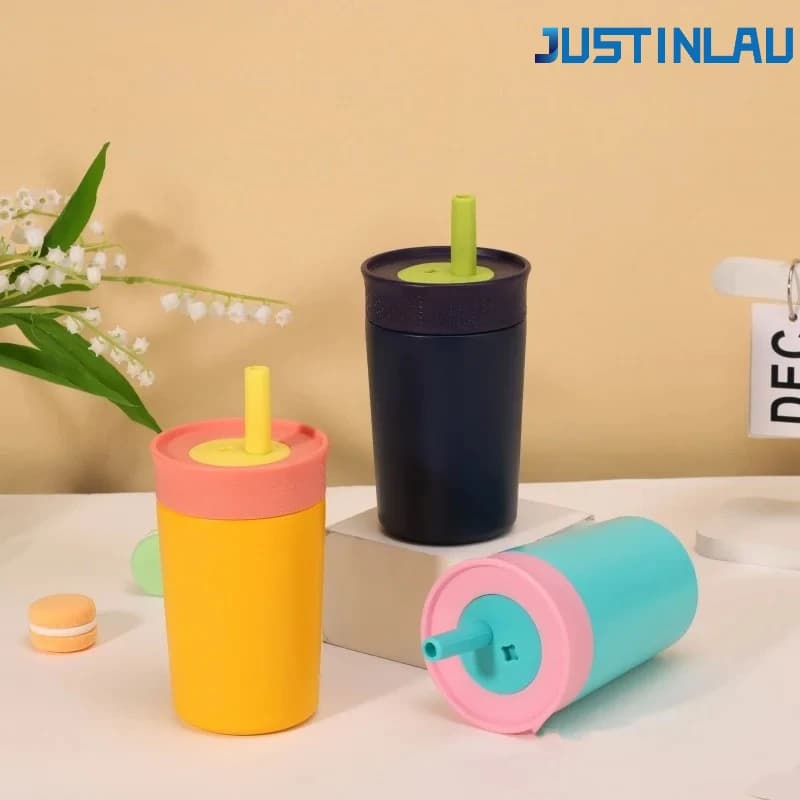 JUSTINLAU Tazza da caffè da 12 once Boccetta per vuoto in acciaio inossidabile Tazza sportiva fredda e calda Tazza per auto con tazza da viaggio in cannuccia Tazza termica portatile