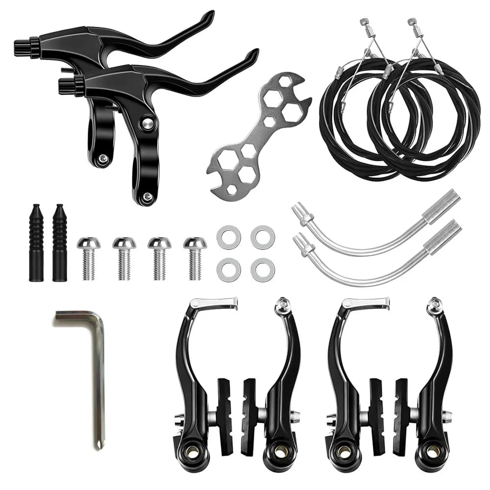 MTB BMX Bicycle V Brake Set MTB Caliper Set AL Linear Pull With Brake Pads, lever, wire, installation tool black