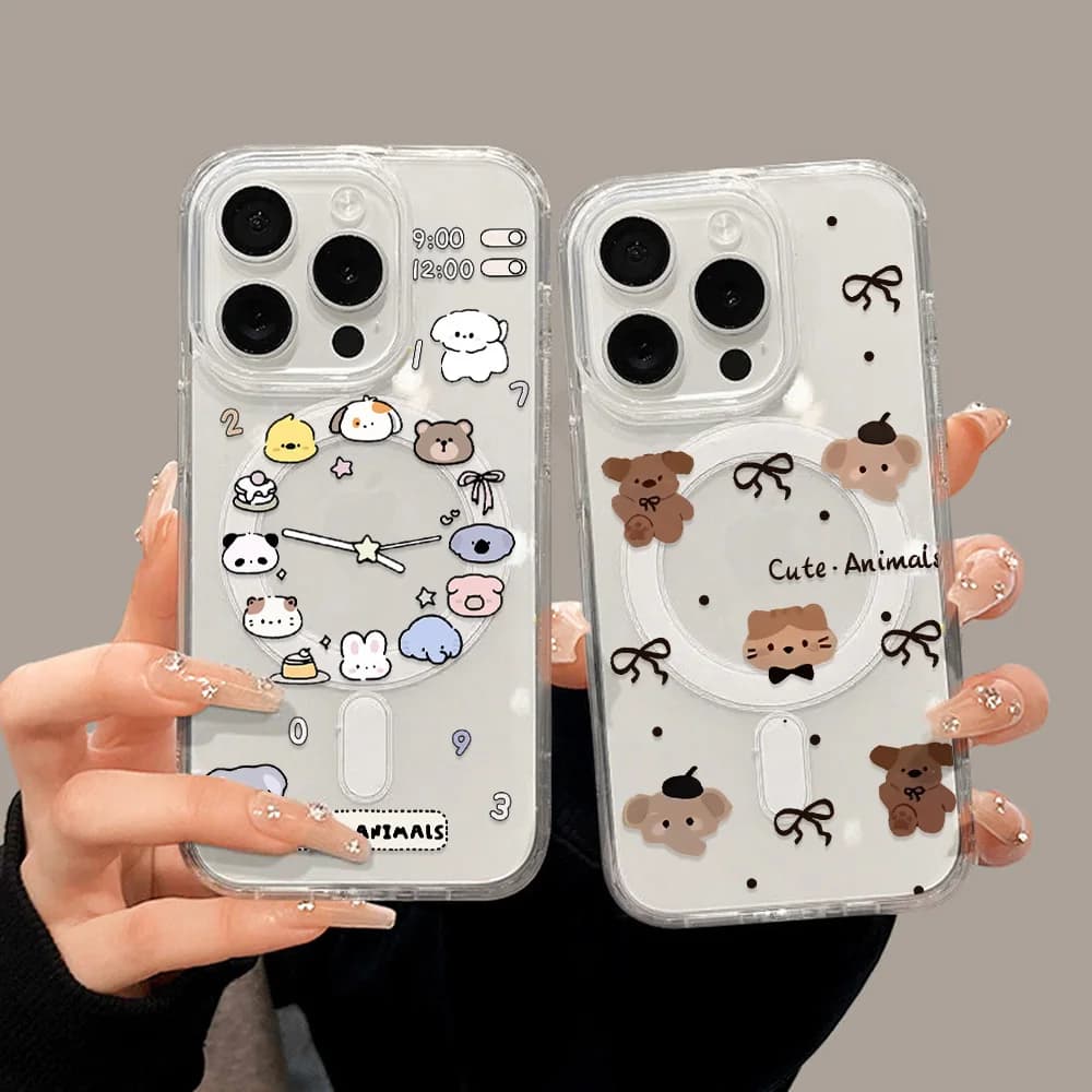 Simpatici animali del fumetto Cassa Del Telefono Per Samsung S24 FE S25 Ultra A16 A56 A55 A26 A54 Per Magsafe Magnetica Copertura di Ricarica Senza Fili