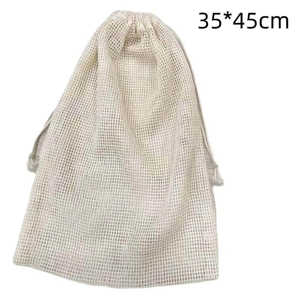 Nuova Borsa Riutilizzabile in Rete di Cotone, Grande e Leggera, con Coulisse, per Conservazione Frutta e Verdura, Ecologica, per Cucina