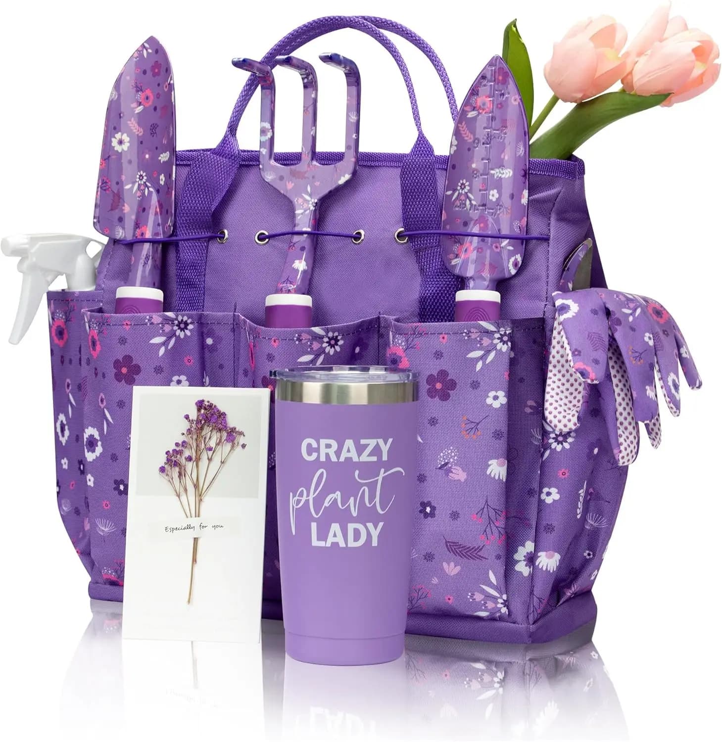 Set di Attrezzi da Giardinaggio Viola Resistente con Borsa - Regalo Perfetto per Giardinatrici