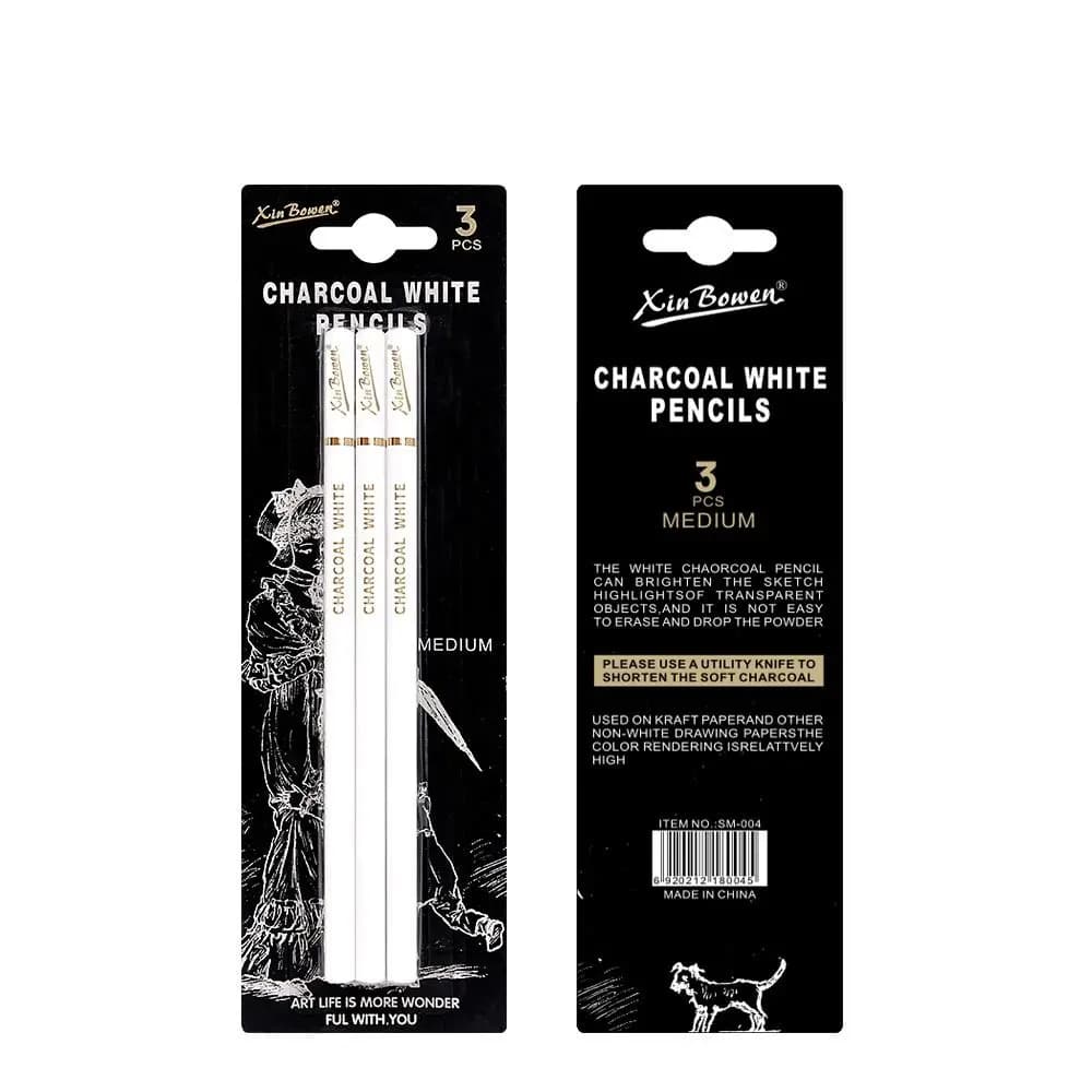 3Pcs Soft/Medium/Hard Charcoal Pencils Set Drawing Pencil White/Black Charcoal Pen Sketch Pencil Art Supplies Professional
