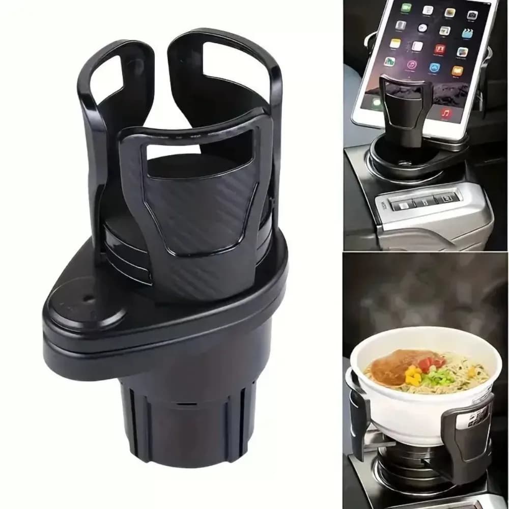 Portabicchieri Auto Girevole a 360° Regolabile con Supporto Telefono, Doppio Portabicchieri Stabile Multifunzionale e Organizzatore per Aromaterapia