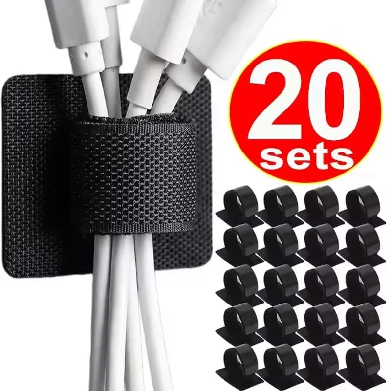 4-40 Sets Cable Management Under Desk Wire Holder Cord Organizer Adjustable Hook and Loop Adhesive Cable Ties Cables Holders