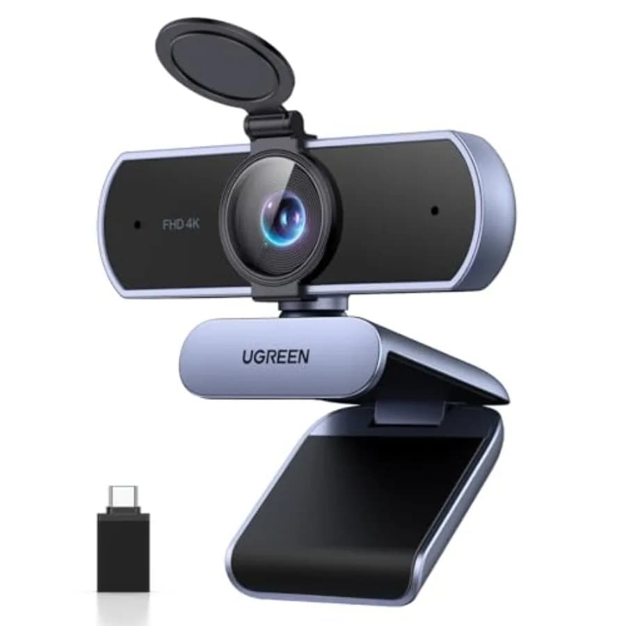 Webcam 4K per PC, Videocamera Ultra HD con Microfono e Copertura Privacy 70 ° Adattatore USB A e USB C con Autofocus PDAF, Plug and Play