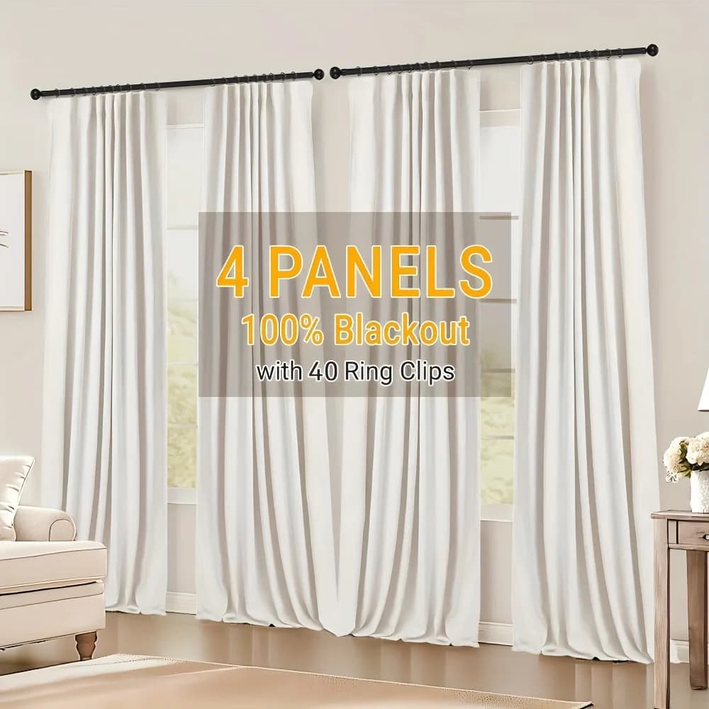 4-Piece Textured Blackout Curtain Set – Light-Diffusing Drapes for Living Room or Bedroom, Soft-Thick Fabric with Grey Backing, Rod Pocket Design for Easy Hanging