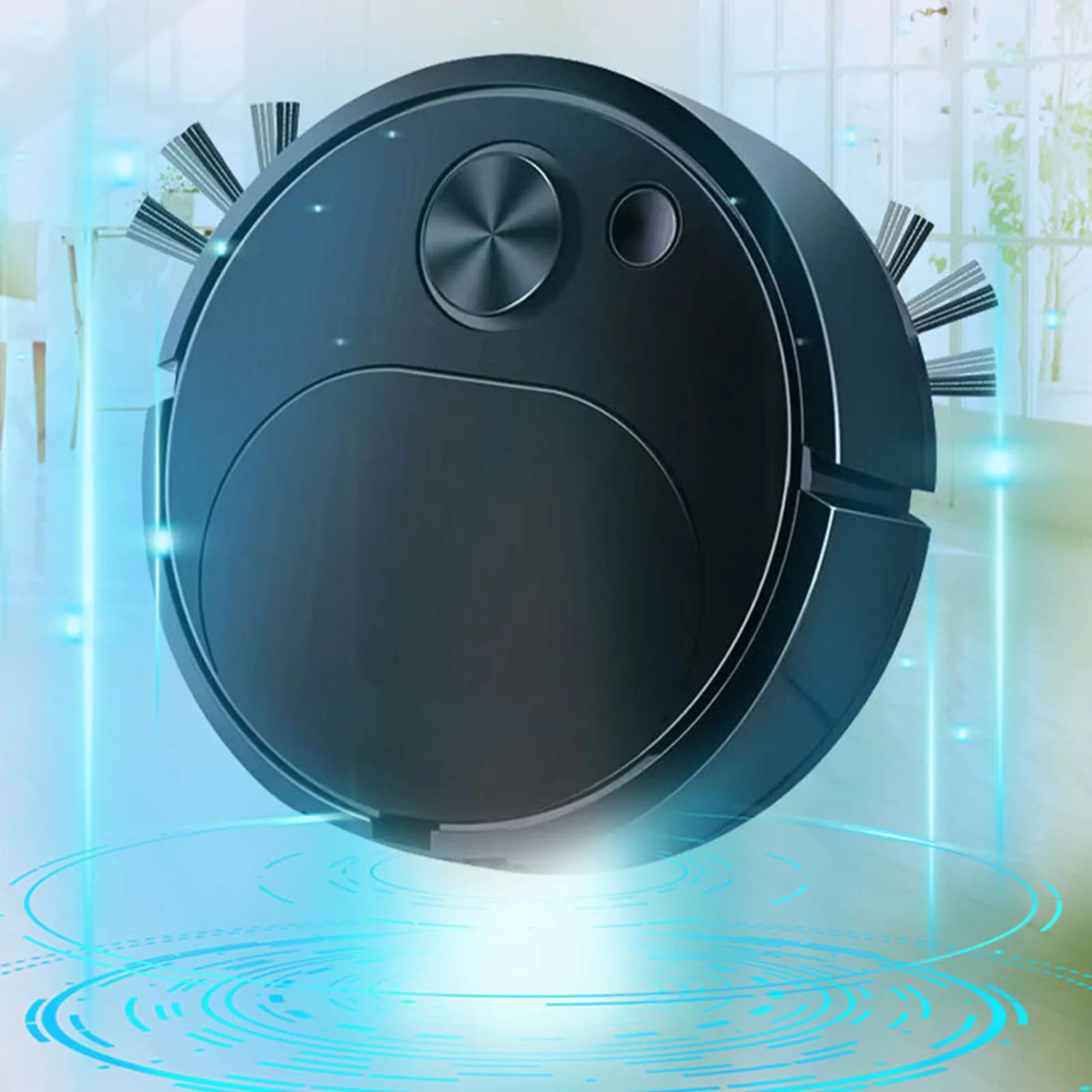 【Sale】Automatic Vacuum Cleaner Low Noise Rechargeable 3 in 1 Intelligent Sweeping Robot for Hair Dust Stain Black