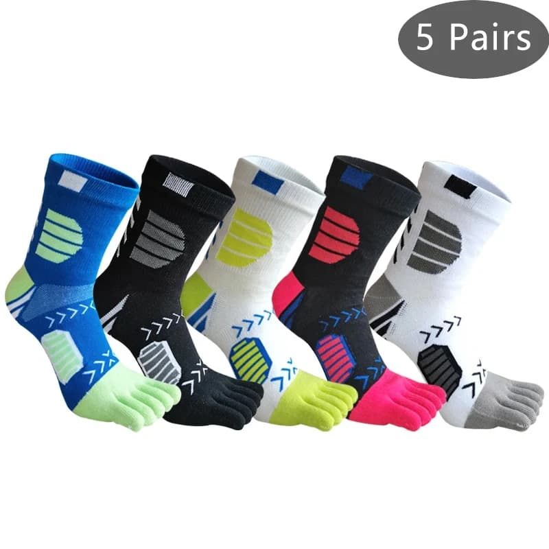 5 pairs of pure cotton compression sports socks that absorb the sweat colored for bike marathon fitness basketball outdoor 5 fingers socks