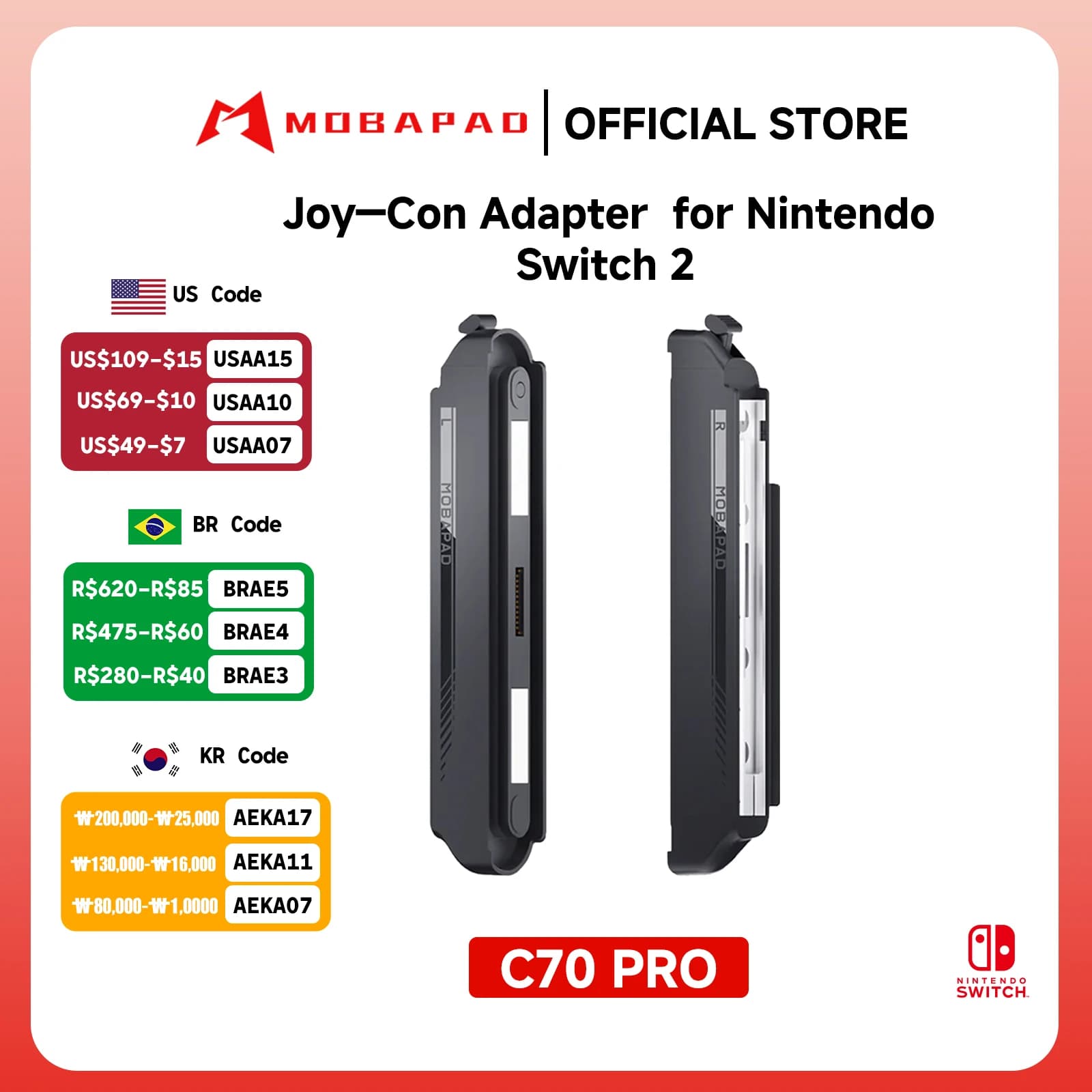 MOBAPAD C70 PRO Per JoyCon Adattatore Comoda Ricarica per Switch JoyCon Per M6 HD M6S S1 S/HD Controller su Nintendo Switch 2