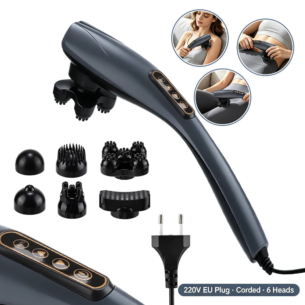 Massage Gun Corded Electric Handheld Percussion Massager 220V 10 Speeds 12 Modes 6 Heads for Back & Legs