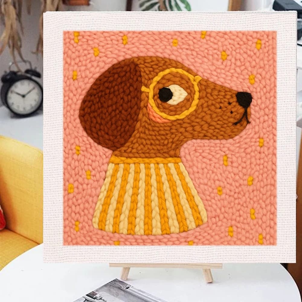 25x25cm Lovely Dog Animal Pattern Punch Needle Embroidery Kit for Beginners Easy Embroidery Needlework Wool Home Decor